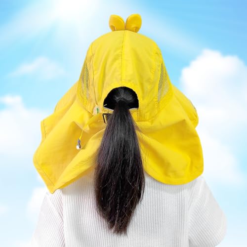 Image of SNOWIE SOFT Wide Brim Sun Hat for Kids Girls with Neck Flap Shawl, UPF 50+ Adjustable Chin Strap Sun Protection Hat for Girls 2-10 Years Old, Summer Breathable Sun Visor Hat Windproof Beach Hat