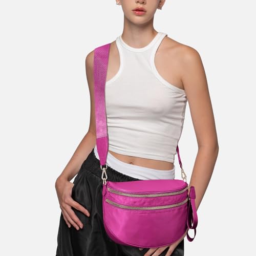 Image of hibear Checkered Crossbody Bag Spacious Bum Bags for Women Nylon Crossbody Fanny Packs Checkered Purse Belt Wallet