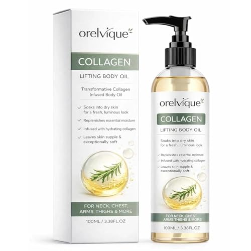 Relify Orelvique Collagen Oil for Skin Tightening Firming Moisturizing Oil for Arms Legs Neck & Face Fast-Absorbing Non-Greasy Formula with Marine Collagen Jojoba Shea Butter Aloe Vera (1pc)