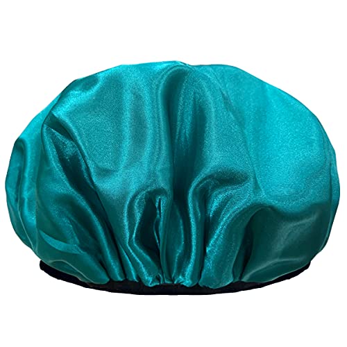 Aquior Shower Cap,Extra Large Triple Layer Bathing Cap With Dry Hair Function For Women Microfiber Terry Cloth Silky Satin 100% Waterproof Reusable Long Hair Bath Caps (Green) #TOP2