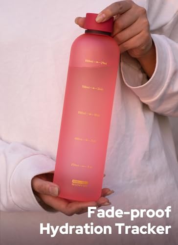 Image of Opard Slim Water Bottle 32oz, Dishwasher Safe Plastic Water Bottle BPA-Free, Leakproof Screw Top, Flamingo Pink, Reusable for Travel School Sport Gym Hiking