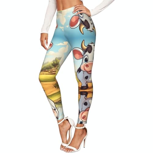 Leggings de compresión suave estampados con patrón de vaca elásticos