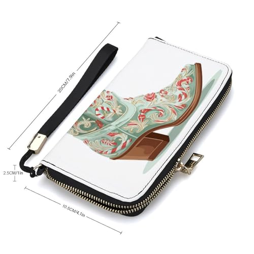 Cute Christmas Cowgirl Boot PU Leather Clutch Long Bifold Wallet, Coin Purse Credit Pass Case, Durable Card-Holder Money Storage for Women Men2
