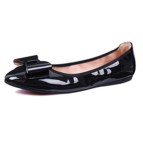 Farway Womens Foldable Soft Flat Shoes,Pointed Toe Cute Bow Ballet Flats, Round Toe Comfortable Slip On Ballerina Shoes…