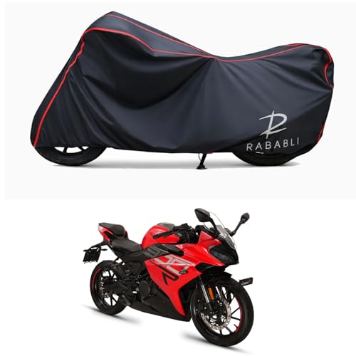Image of Waterproof Bike Body Cover Compatible for | Keeway K300 R Glossy BS6 | Taffeta Fabric, Red Piping Design, Bottom Elastic Fit | Dustproof, Sun UV & Rain Protection for All Bikes