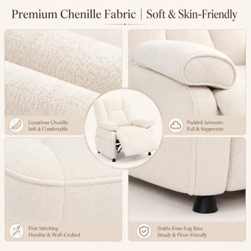 Image of Electric Recliner Chair, 90 to 160 Adjustment with Remote, Beige | Recliner Sofa with USB & Type C Charging, Chenille Upholstery and Side Storage Pocket, Zero Gravity Home Theater Seating