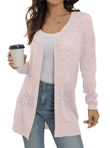 Image of GRECERELLE Lightweight Cardigan Sweaters for Women Crochet Knit Open Front Long Sleeve Loose Casual Boho Summer Beach Coverup