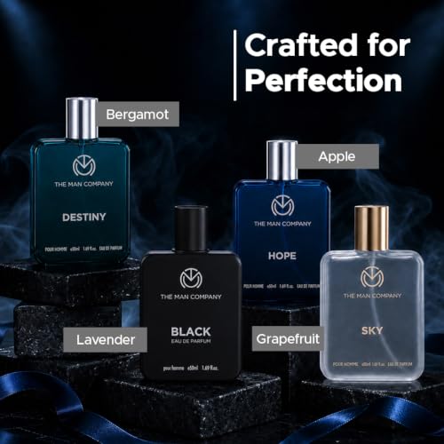 Image of The Man Company Premium Perfume Gift Set for Men (4 x 50ml) with Travel Pouch - Black, Hope, Destiny & Sky | Long-Lasting EDP & EDT Fragrances | Luxury Gift Set for Birthday, Anniversary & Valentine's Day