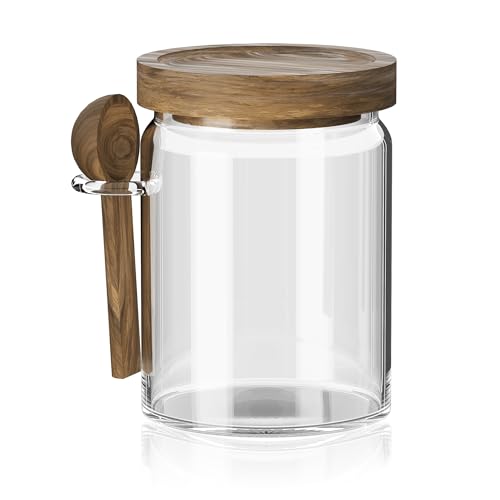 INCETUE 600ml Vorratsgläser Glas mit Holzdeckel und Löffel, Meal Prep Gläser mit Löffel Müsli behälter mit Deckel, Voratsbehaelter Küche Glas...