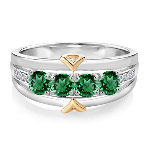 Gem Stone King 4-Stone Gemstone Birthstone and Lab Grown Diamond Wedding Band Ring For Women | 925 Silver and 10K Yellow Gold | Available In Size 5, 6, 7, 8, 93