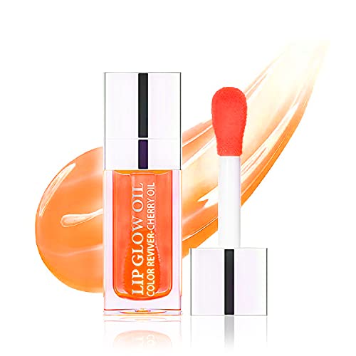 Plumping Lip Oil, Hydrating Lip Gloss Tinted Lip Balm Lip Care Clear Lip Oil for Dry Lips, Long Lasting Nourishing Non-sticky, Big Brush Head Glitter Shine Lip Glow Oil Primer Lip Tint 6ML(004)