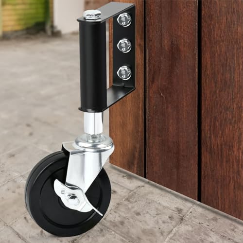 Heavy Duty Gate Caster Wheel with Brakes 4-Inch Gate Wheel Heavy Duty Spring Loaded Gate Caster Wheels for Wooden Gates Fence Heavyduty Rubber Gate Castor with Universal Mount Plate Capacity 100KG