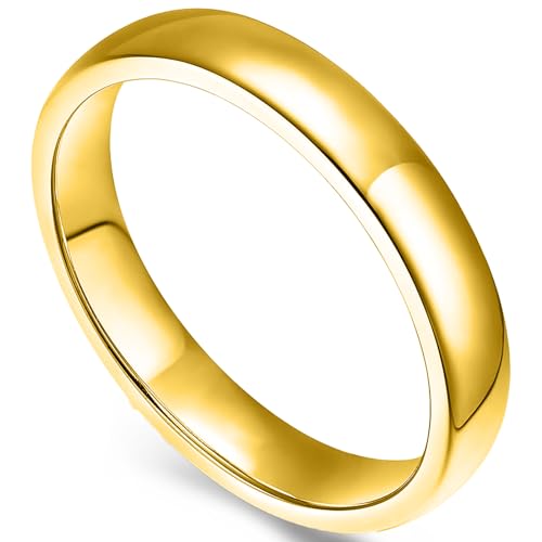 ENDLESSNESS & ETERNITY 14K Gold 4MM Wedding Band for Men Women Simple Plain Dome Style Couple Ring Statement ring