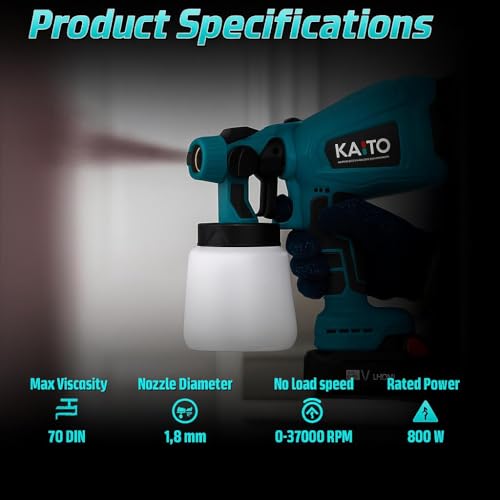 Image of KAITO 21V Cordless Paint Sprayer | 800W HVAC Spray Gun with ABS Plastic Body & 1000ml Container | Includes 2 x 2.5Ah Lithium-Ion Batteries & Charger | for Walls, Doors & Furniture Green-Black