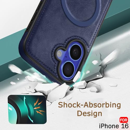 Image of TheGiftKart Genuine Leather Finish Back Cover Case for iPhone 16 | Shockproof Design | Raised Edges for Camera & Screen Protection | Stunning Minimalist Design Case Cover (Compatible MagSafe, Blue)