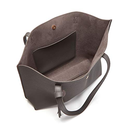 Dreubea Women's Soft Faux Leather Tote Shoulder Bag from, Big Capacity Tassel Handbag Charcoal Grey