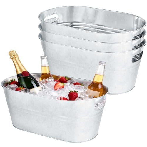 OBTANIM 3 Pack 4 Gallon Galvanized Ice Buckets Metal Champagne Drink Cooler Storage Ice Tub with Handles for Beer Cocktails Wine Beverage Home Parties Bar Cooling Supplies