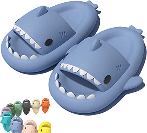 4 cm Dicker Boden 2022 Neue Sommer Hausschuhe Schöne Shark Form Rutschen Frauen Schuhe Kinder Kinder Flip-Flops Männer Paare Cartoon (Dunst blau, Numeric_39) Cover