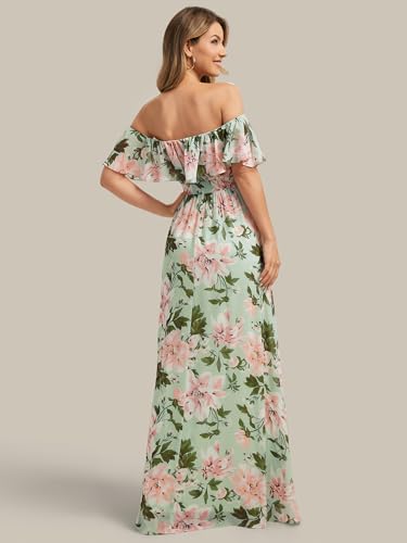 Image of Ever-Pretty Women's Summer Off The Shoulder Flowy Chiffon Formal Wedding Guest Dresses Maxi Side Split Beach Bridesmaid Dress
