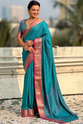 Image of SGF11 Women's Kanjivaram Pure Soft Silk Designer Saree With Blouse Piece