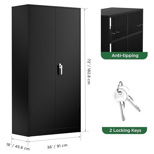 image for Greenvelly Metal Garage Storage Cabinet, 72” Lockable Storage Cabine