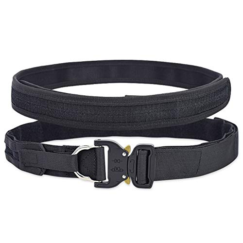 KODENOR Schnellspanne Taktische Gürtel Doppelschicht MOLLE Nylon Metallschnalle Airsoft Militärische Einstellbare Schlacht Taille Gürtel Kampf Jagd CS (Color : TB002-Black, Size : M(125cm)) Cover