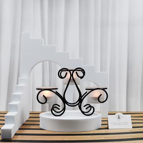 Image of HOSLEY Frosted Glass Tealight Candle Holders| Black Tealight Candle Holders with Glass Holders Perfect for Home Decor Tabletop Centerpiece| Pack of 1 with Pack of 3 Tealights