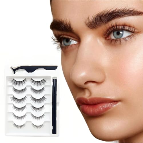 6 Pares Pestañas Postizas Magneticas, Pestañas Naturales Magnéticas Reutilizables, con Aplicador sin Pegamento Kit de Pestañas Postizas Naturales