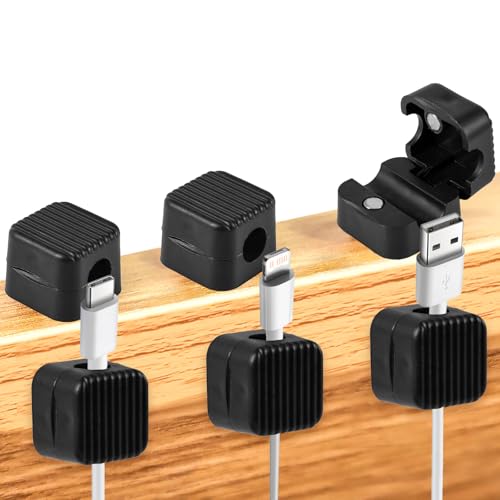 Lot de 6 Clips de Gestion de Câble Magnétique, Support d'Organisateur de Fils Clip de Câbles de Bureau Magnétiques Support de Câble de Chargement de Téléphone pour le Bureau à Domicile (Noir)