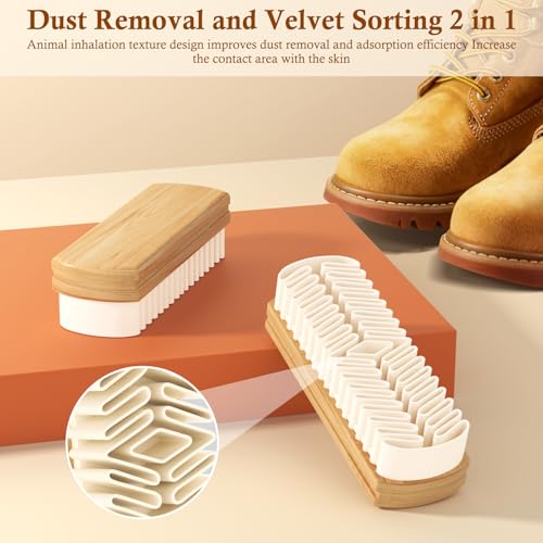 Suede Shoe Brush, Rubber Shoe Brush, 2-in-1 Cleaner with Rubber Brush Head, Suede Eraser and Cleaner for Shoes, Jacket, Purse, Bags, Sofa with Wooden Handle (White) — view 6