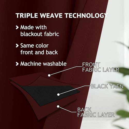 Image of COSVIYA Grommet Room Darkening Burgundy Curtains 63 inch Long for Bedroom | Light Blocking Insulated Thermal Curtains for Living Room, Blackout Thick Polyester Window Drapes,38x63 inches, 2 Panels