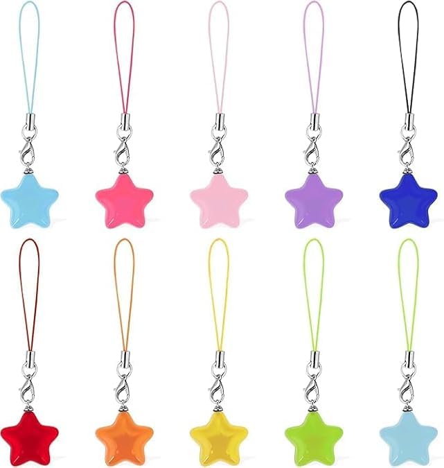 Wentoenapp 10Pcs Multicolour Cute Phone Charms Small Phone Charm Star Strap Aesthetic String Cute Keychain Lanyard String Charm Decor, Car Keychain