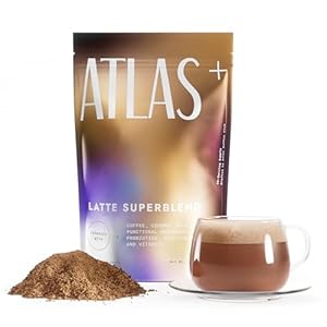 Atlas+ Latte Superblend– Instant Mushroom Coffee with Lion’s Mane, Reishi, Cordyceps, Ashwagandha, Probiotics, Vitamin D3 & B12, Coconut– for Energy, Focus, Immunity & Gut Health– 20 Servings (1 Bag)