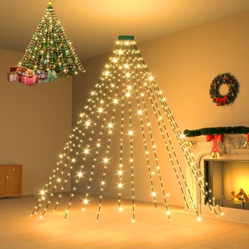 Dalugo Lichterkette Weihnachtsbaum Warmweiß 480 LED 2.4m in 16 Stränge Tannenbaum Lichterkette mit 6h Timer Memory Funktion 8 Modi IP44 Wasserdicht Christbaumbeleuchtung für 1.5m-2.7m Baum
