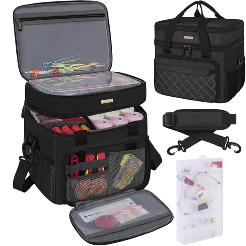 LASUK Double-layer Sewing Accessories Organiser with Removable Tray Black
