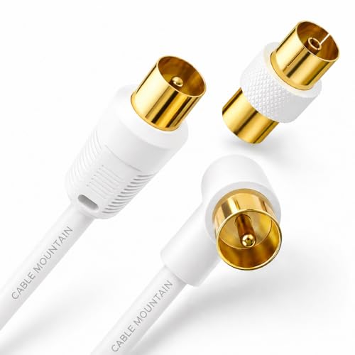 Cable Mountain 1m Right Angle TV Aerial Cable Gold Plated White