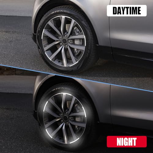 Image of 20PCS Reflective Car Wheel Decorative Stripe Stickers, White, Striped, Waterproof Material, English Style, Automotive Decals, 20-Piece Set
