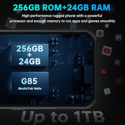 OUKITEL WP35S Rugged Smartphone Unlocked Android 14-24GB+256GB 11000mAh Large Battery, 6.56" FHD+ Phone, 48MP Main Camera IP68/IP69K Waterproof Cell Phone 4G Dual SIM NFC/OTG/BT5.0/T-Mobile,Black