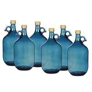 WYSKONT Glazen ballon ronde ballonfles – 3 liter zeeblauwe glazen fles met handgreep en schroefsluiting – 6 stuks