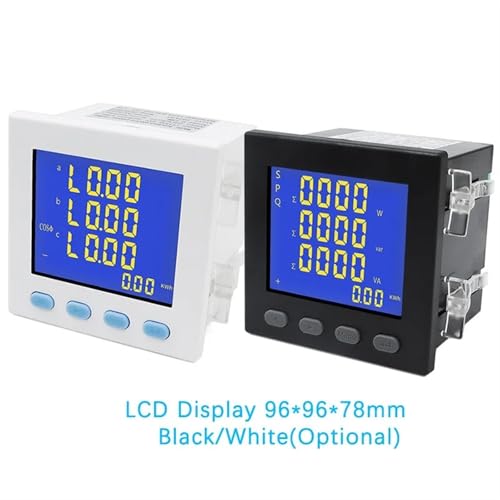 LCD Three Phase Panel Meter V A Hz cos kWh Electricity Meter Multi Function Watt Hour 5A Ampere Volt Power Factor Meter(White)