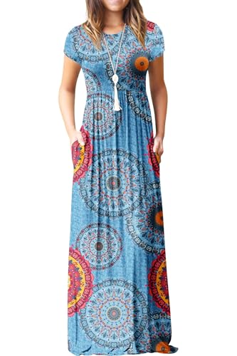 Image of GRECERELLE Womens Maxi Dress Summer Casual Long Dresses for Ladies with Pockets (FP Mix Blue, M)