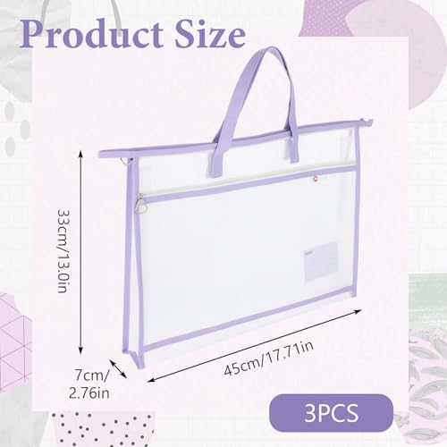 Image of 3 Pack Sewing Project Bag 17.72x12.99 Inches Craft Storage for Quilters Art Portfolio Bags with Handle and Zipper Mesh Folder Organizers for Artworks Charts Poster Scrapbook