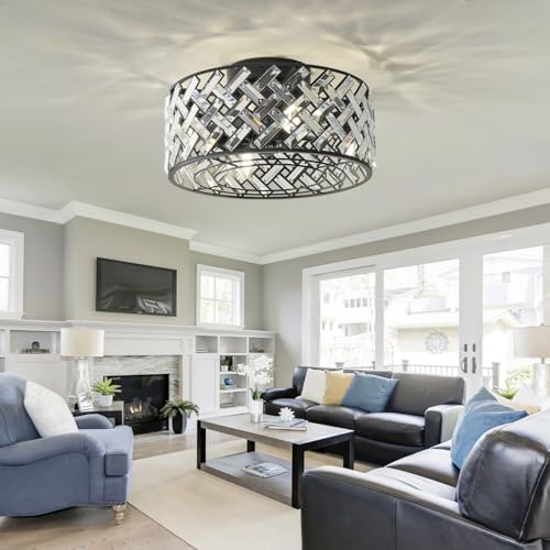 Image of Black Small Flush Mount Ceiling Fans with Lights and Remote