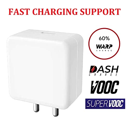 Image of 65w Charger Warp /Dash /SUPERVOOC Charger for Oneplus | 65 Watt Adapter with Type C Cable for WARP /SuperVooc Compatible for Oneplus 11 /11R /10 /10 Pro /9 /9 Pro / 9R / 8 / 8T /7 /Nord /CE 2,2t USB-A to C (CXZ42)