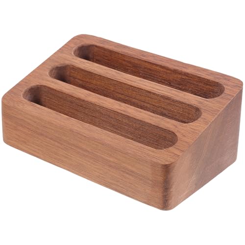 Soporte elegante de madera marrón de alta calidad para tarjetas de visita
