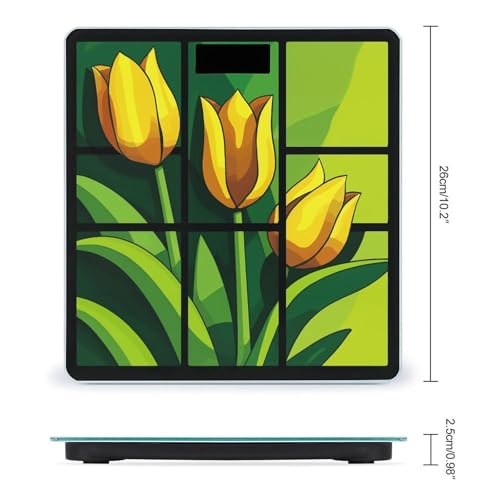 Báscula digital Yellow Flower de vidrio templado para baño miniatura 2