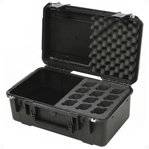 SKB iSeries Microphone Hard Case, Waterproof Polypropylene Shell with 12-Slot Foam Interior and...