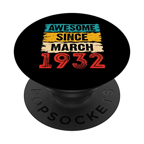 Regalos de 91 años impresionantes desde marzo de 1932 91 cumpleaños PopSockets PopGrip Intercambiable