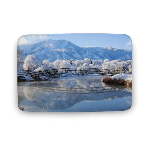 玄関マット室内 雪山の森 橋 川 泥落としマット 滑り止め 50x80cm 大判 カーペット 耐摩耗性 吸水 ドアマット バスマット ふわふわ 柔らか 洗える 抗菌防臭 足拭きマット 廊下 洗面所 掃除 ラグマット オールシーズン適用 水洗い お手入れ簡単