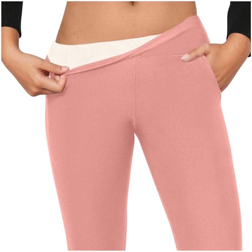 Image of Fleece Lined Pants Women Winter Thermal Warm Flare Leggings Comfy Soft High Waisted Yoga Pants with Pockets